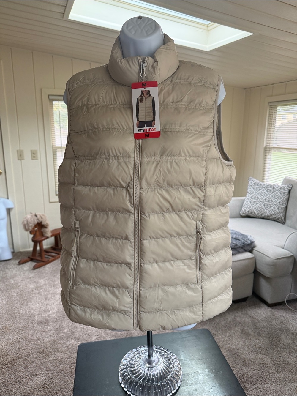 32 Degrees Cream Quilted Packable Puffer Vest